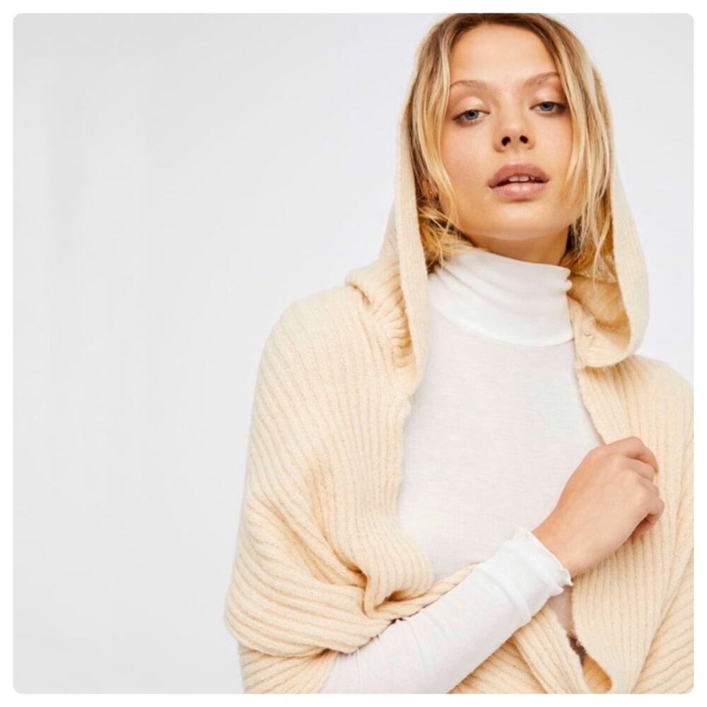 Free People Bottom Line Hooded Ribbed Cowl in Taupe